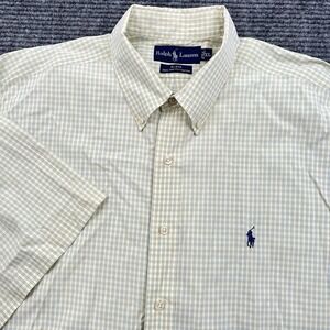 Ralph Lauren BLAKE Mens XL Short Sleeve Button Down Shirt Yellow Plaid 2 Ply